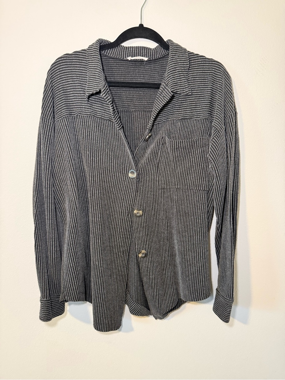 Reborn Gray & White Ribbed Button-Up Shirt Jacket